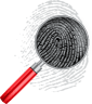 Packet Detectives logo, magnifying glass and fingerprint